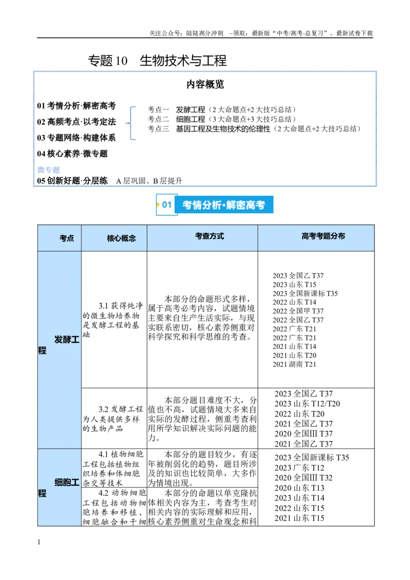 《专题10生物技术与工程（讲义）（解析版）_06-生物-高考总复习_二轮复习_2024年_2024年高考生物二轮复习高频考点追踪与预测（新高考专用）_讲义_教师版（含答案解析）》第1页预览