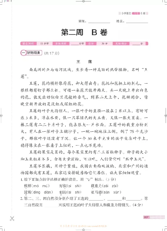 《❤木头马阅读小卷3下_小学1-6年级全科全套_1-6年级全科下册_三年级_三年级下语文_语文三下阅读理解练习》第10页预览