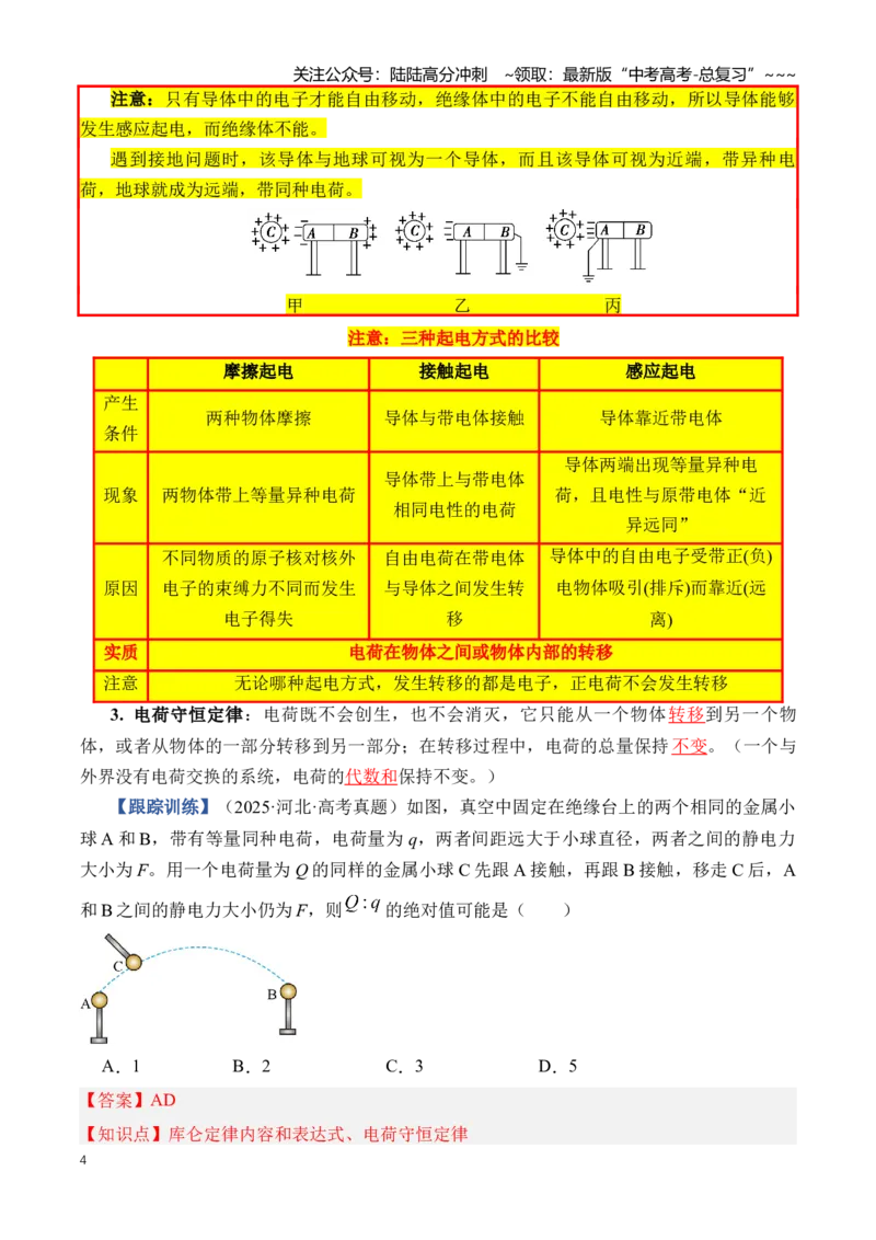 《专题10静电场（知识清单）（全国通用）（教师版）_04-物理-高考总复习_一轮复习_2026年-物理高考一轮复习_2026年高考物理一轮复习讲义+练习+课件（新教材新高考）-G55_2026版_第九章静电场》第4页预览