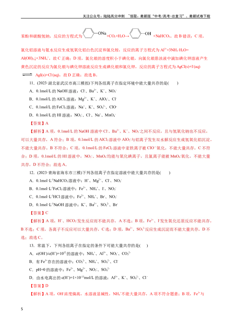 《考点04离子反应(好题冲关)(解析版)_05-化学-高考总复习_一轮复习_2024年_2024年高考化学一轮复习考点帮（全国通用）_考点04离子反应（核心考点精讲精练）（全国通用）》第5页预览