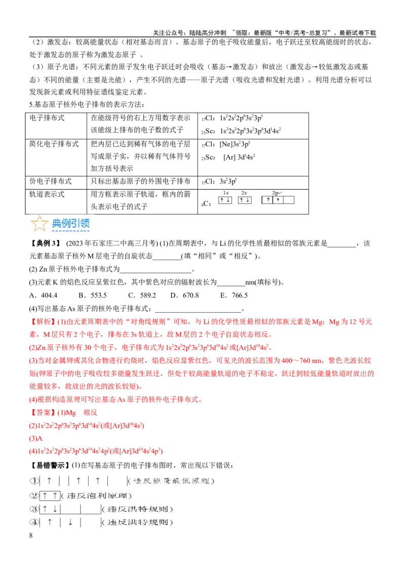 《考点17原子结构和核外电子排布（核心考点精讲精练）-备战2024年高考化学一轮复习考点帮（新高考专用）（教师版）_05-化学-高考总复习_一轮复习_2024年_第5章物质结构与性质元素周期律》第8页预览
