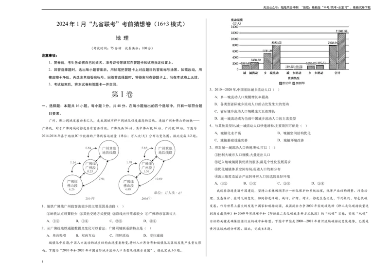 《地理（新九省卷）（考试版A3）_07-地理-高考总复习_专项复习_2024年_2024高考地理1月九省联考猜想卷真题汇编完全解读_2024年1月“九省联考”地理考前猜想卷》第1页预览