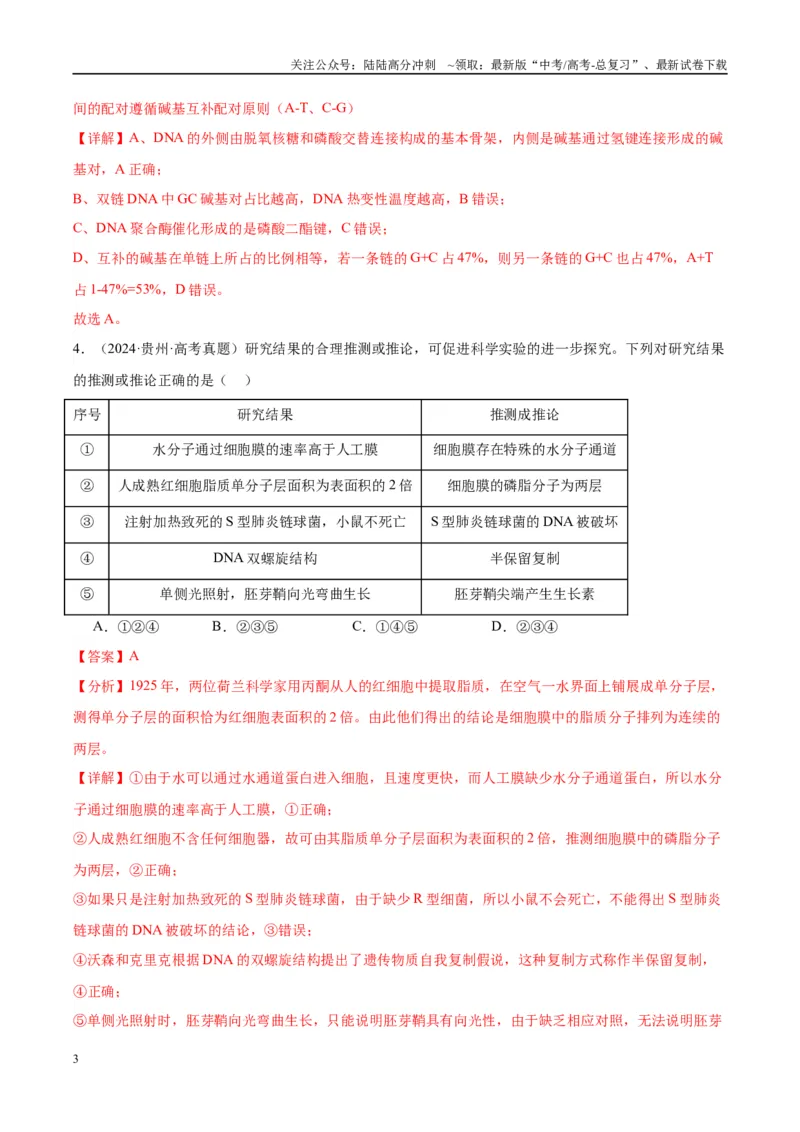 《专题12DNA及其结构与复制（教师版）_06-生物-高考总复习_一轮复习_2025年_2025年高考生物一轮复习考点精讲精练（新高考通用）》第3页预览