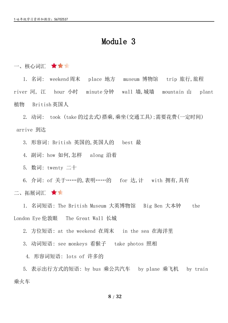 《五（上）英语（外研三起）知识清单_小学1-6年级全科全套_1-6年级全科上册_五年级_五年级上英语_A五年级英语（外研三起）》第8页预览