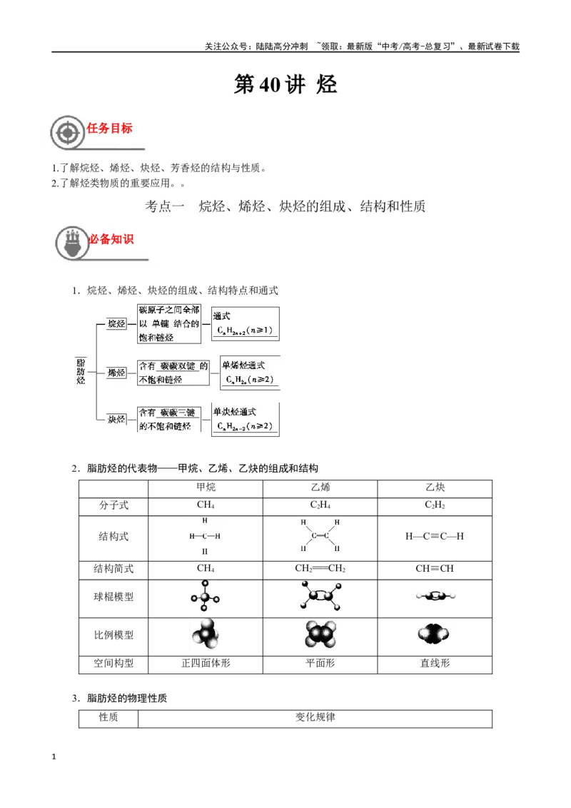 《第40讲烃（讲义）-（解析版）_05-化学-高考总复习_一轮复习_2024年_2024年高考化学一轮复习讲义+分层练习_资料》第1页预览