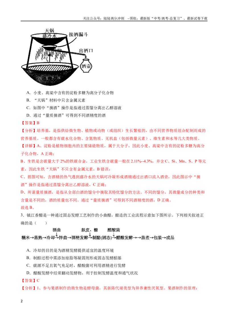 《专题13发酵工程（选择题60道）（解析版）_06-生物-高考总复习_二轮复习_2024年_2024年高考生物二轮复习选择题大题压轴专项训练_资料》第2页预览