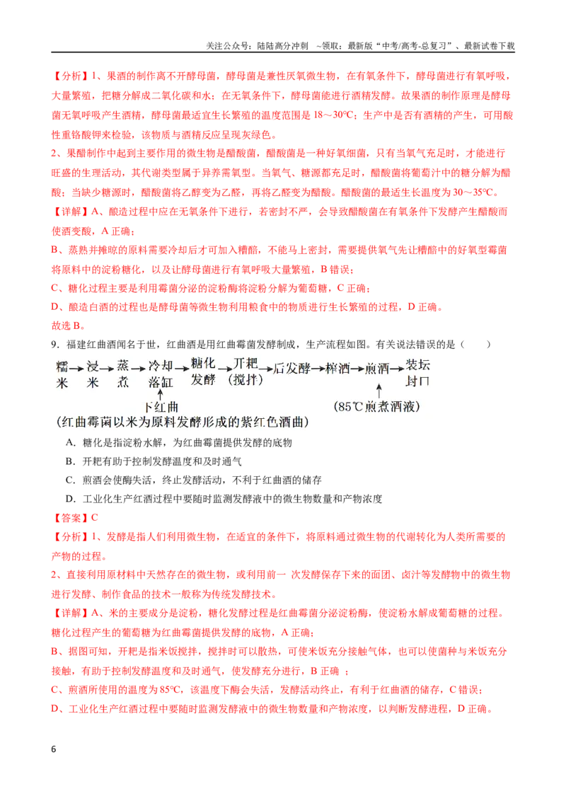 《专题13发酵工程（选择题60道）（解析版）_06-生物-高考总复习_二轮复习_2024年_2024年高考生物二轮复习选择题大题压轴专项训练_资料》第6页预览
