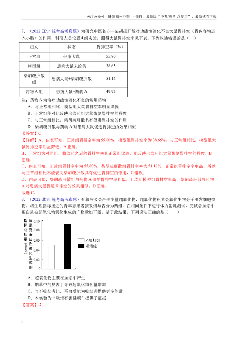《专题13内环境及其稳态（解析版）_06-生物-高考总复习_专项复习_2024年_2024年高考生物真题分类汇编（全国通用）》第8页预览