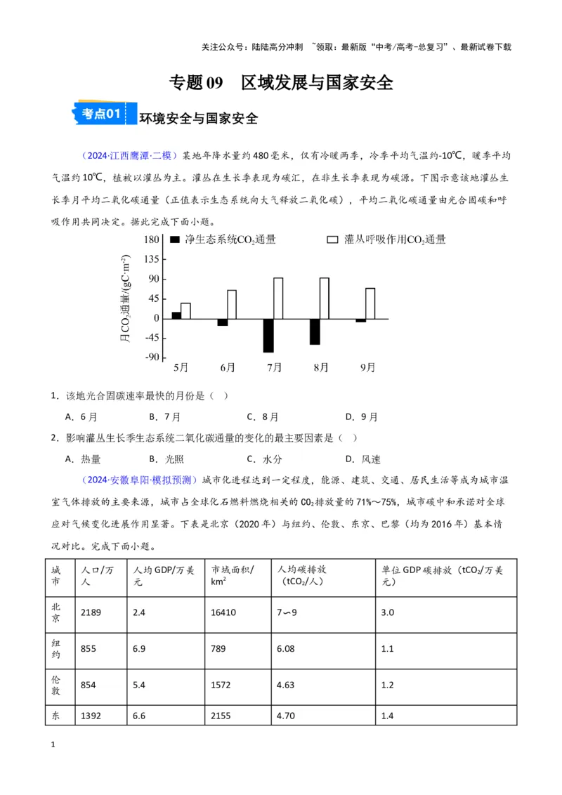 《专题09区域发展与国家安全-新七省高考）（原卷版）_07-地理-高考总复习_专项复习_2025年_2024年高考二模试题分类汇编新七省高考专用》第1页预览
