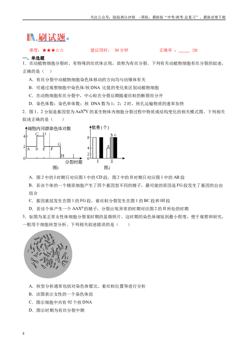 《专题08有丝分裂和减数分裂（原卷版）_06-生物-高考总复习_专项复习_2024年_2024年高考生物经典小题必刷_资料》第3页预览