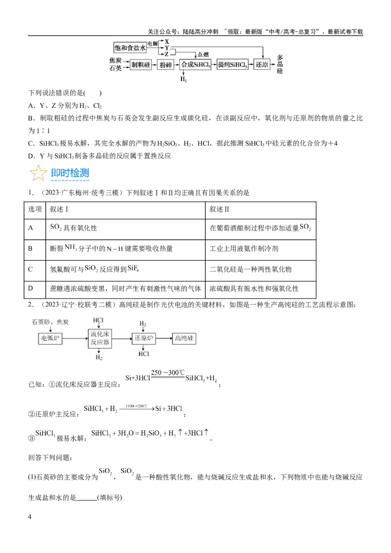 《考点13硅及其化合物（核心考点精讲精练）-备战2024年高考化学一轮复习考点帮（新高考专用）（学生版）_05-化学-高考总复习_一轮复习_2024年_2024年高考化学一轮复习考点帮（新高考专用）》第4页预览
