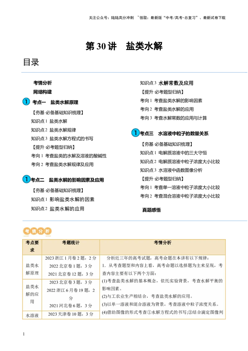 《第30讲盐类水解（讲义）（解析版）_05-化学-高考总复习_一轮复习_2024年_2024年高考化学一轮复习讲练测(课件+讲义+练习)（新高考）_讲义+练习》第1页预览