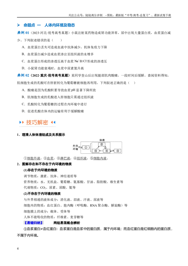 《专题07动物生命活动的调节（讲义）（原卷版）_06-生物-高考总复习_二轮复习_2024年_2024年高考生物二轮复习高频考点追踪与预测（新高考专用）_讲义》第4页预览