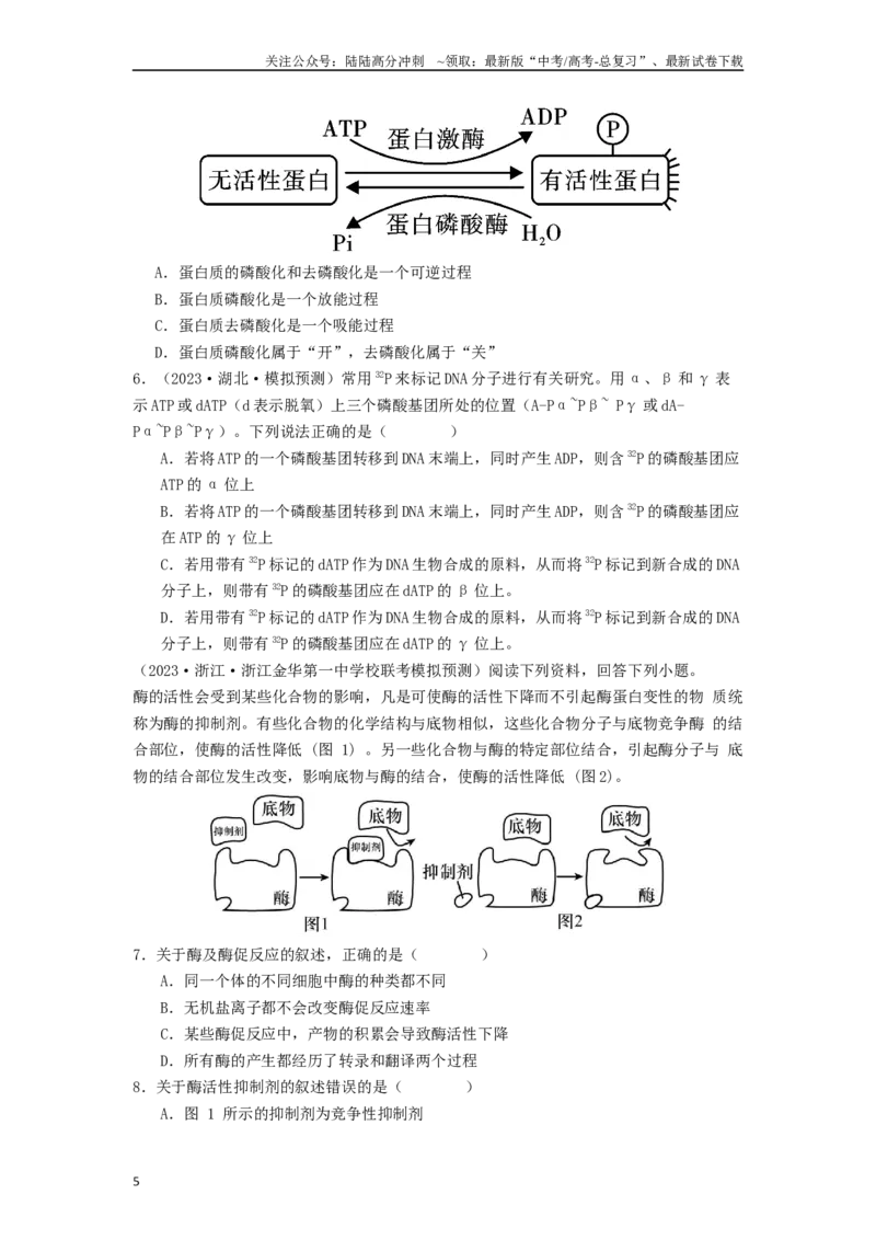 《专题08酶和ATP（原卷版）_06-生物-高考总复习_一轮复习_2024年_2024年高考生物一轮复习讲义抢分特训易错考点真题_2019人教版必修1(11)份》第5页预览