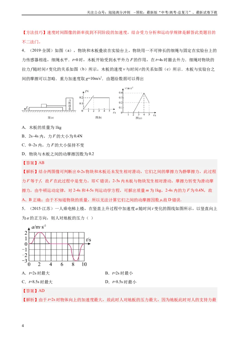 《专题10牛顿运动定律的图像（教师版）（全国通用）_04-物理-高考总复习_专项复习_2024年_十年（2014-2023）高考物理真题分项汇编（全国通用）》第4页预览