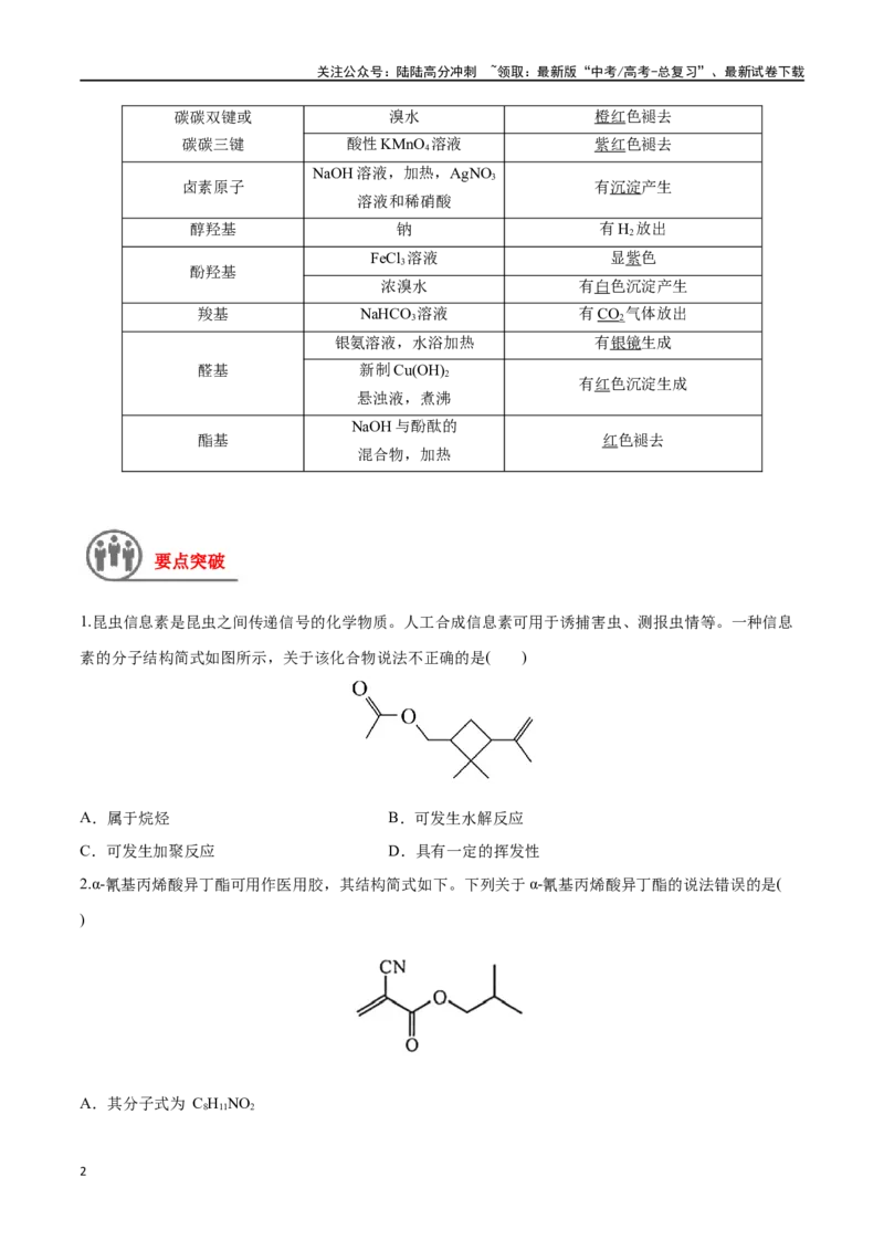《第44讲有机化合物中的常见官能团及推断题（讲义）-（原卷版）_05-化学-高考总复习_一轮复习_2024年_2024年高考化学一轮复习讲义+分层练习_资料》第2页预览