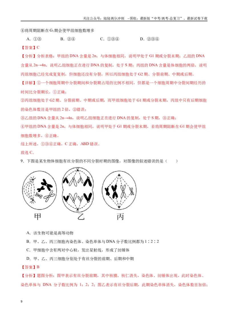 《专题12细胞增殖（解析版)_06-生物-高考总复习_一轮复习_2024年_2024年高考生物一轮复习重难点专项突破_资料》第9页预览