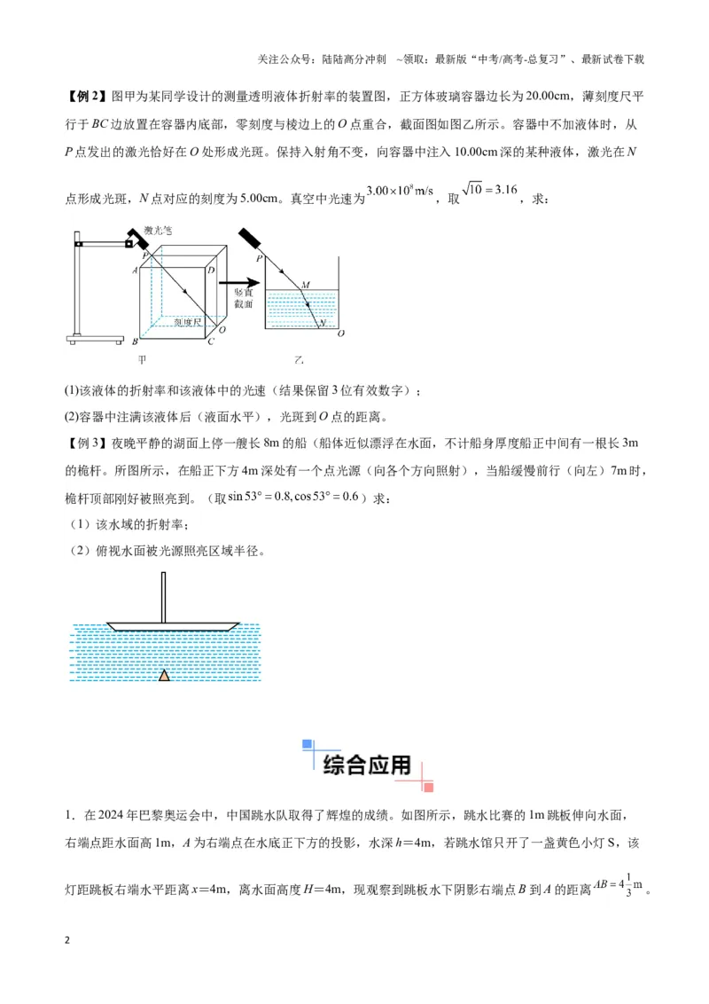 《专题10液体和光学视深模型（学生版）_04-物理-高考总复习_专项复习_2025年_2025年高中高考物理模型与方法_资料_3高中（全册）_选择性必修第一册》第2页预览