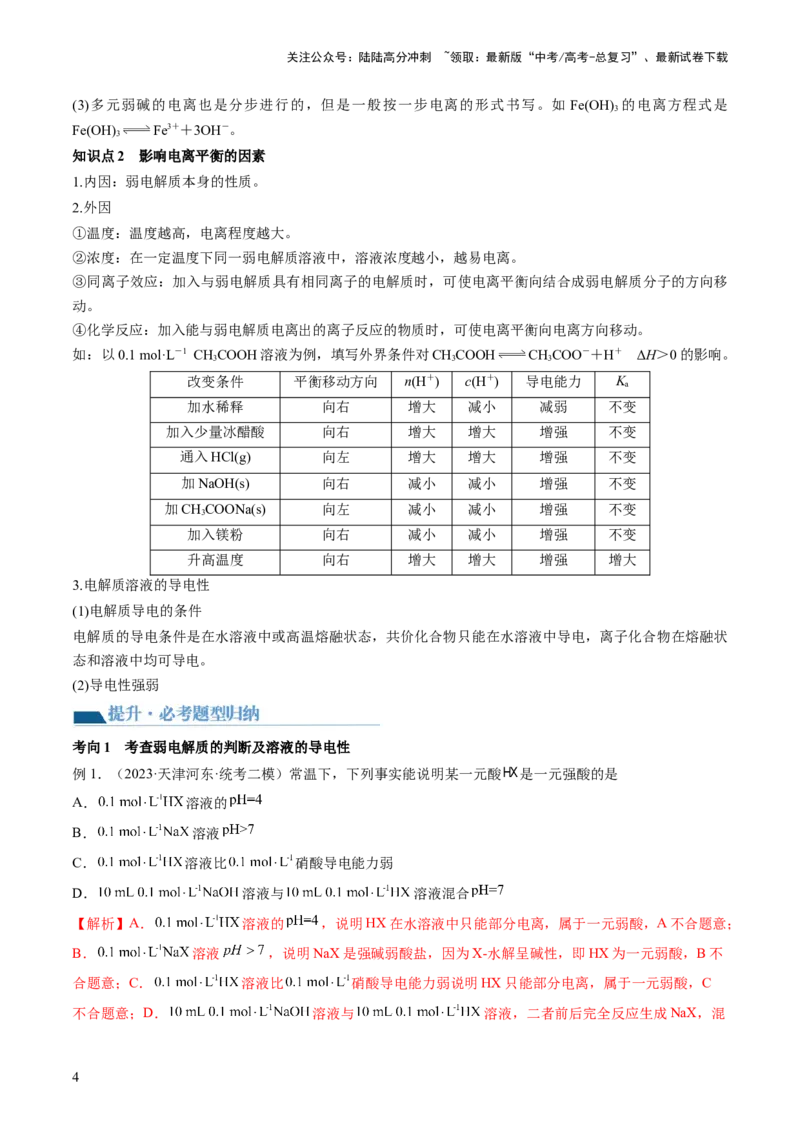 《第28讲电离平衡（讲义）（解析版）_05-化学-高考总复习_一轮复习_2024年_2024年高考化学一轮复习讲练测(课件+讲义+练习)（新高考）_讲义+练习》第4页预览