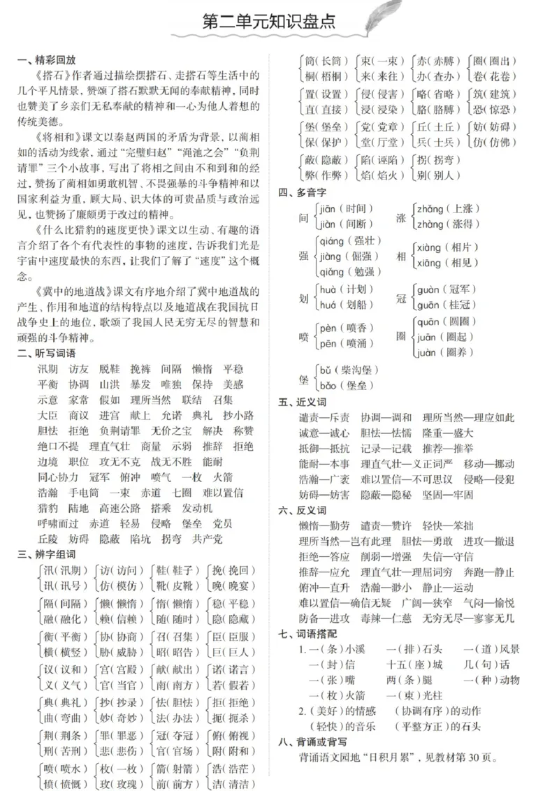 《五（上）语文1-8单元知识盘点_小学1-6年级全科全套_1-6年级全科上册_五年级_五年级上语文_语文五上单元考点归纳》第2页预览