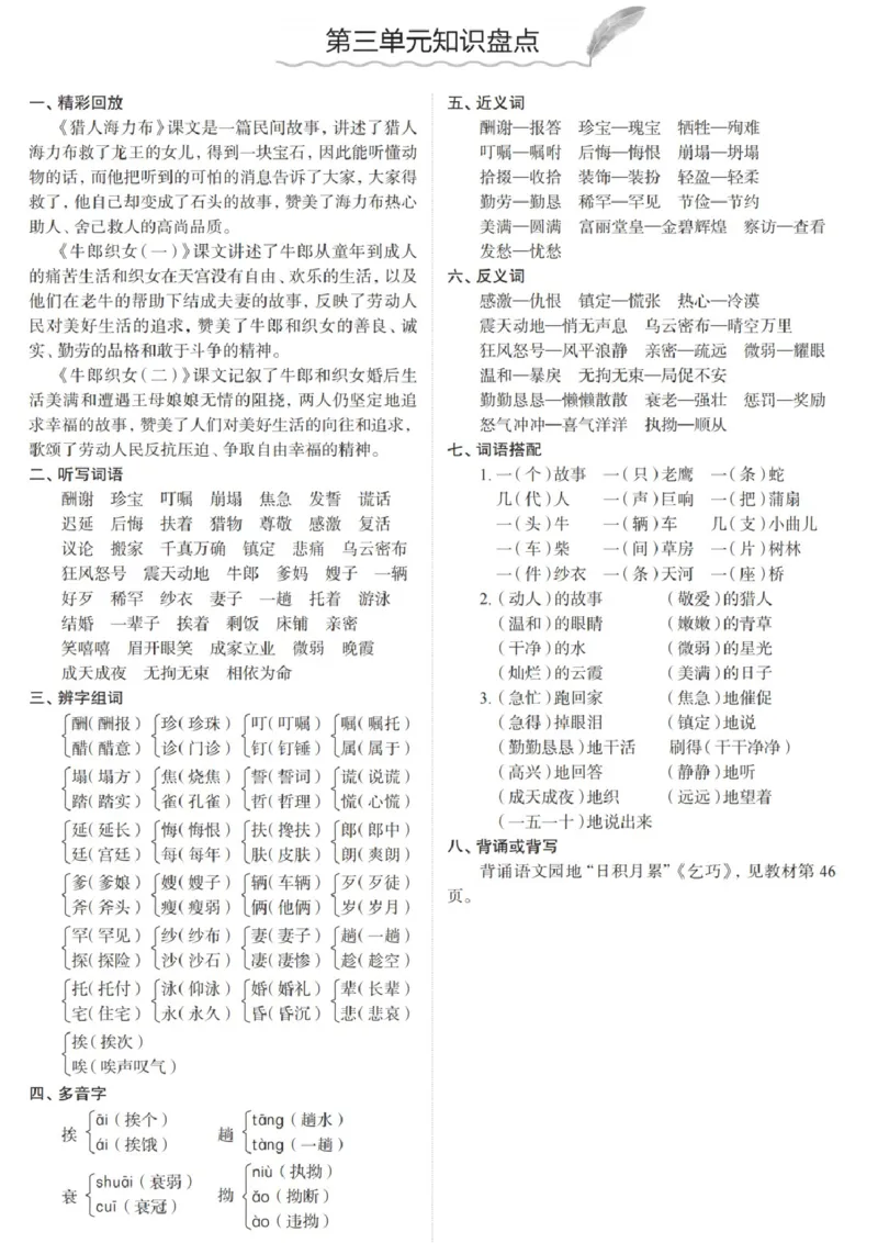 《五（上）语文1-8单元知识盘点_小学1-6年级全科全套_1-6年级全科上册_五年级_五年级上语文_语文五上单元考点归纳》第3页预览