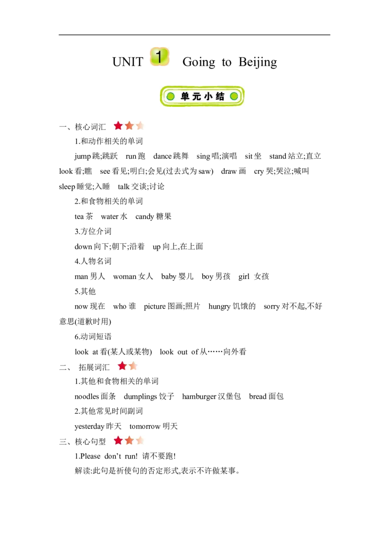 《五（下）冀教版英语;Unit1知识清单_小学1-6年级全科全套_1-6年级全科下册_五年级_五年级下英语_英语冀教版英语重点与练习》第1页预览