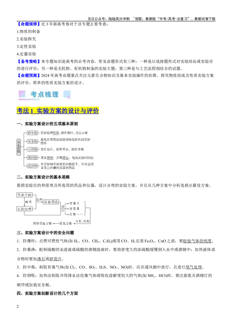 《考点4化学实验方案设计与探究（核心考点精讲精练（解析版）_05-化学-高考总复习_一轮复习_2024年_2024年高考化学一轮复习考点帮（新高考专用）_第10章化学实验基础与探究》第2页预览
