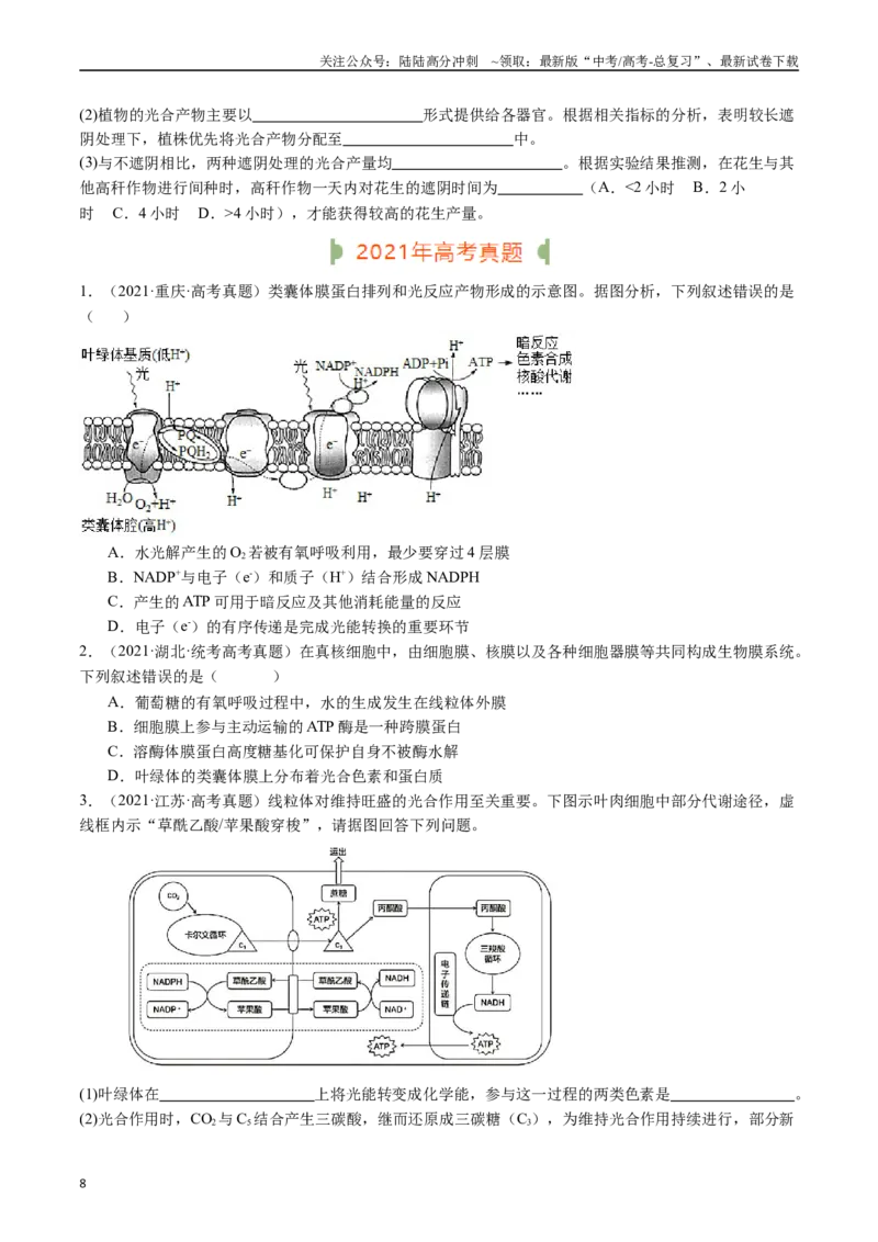《专题07细胞代谢的综合（原卷版）_06-生物-高考总复习_专项复习_2024年_2024年新高考生物复习热点考点真题模拟题必刷题练_资料》第8页预览