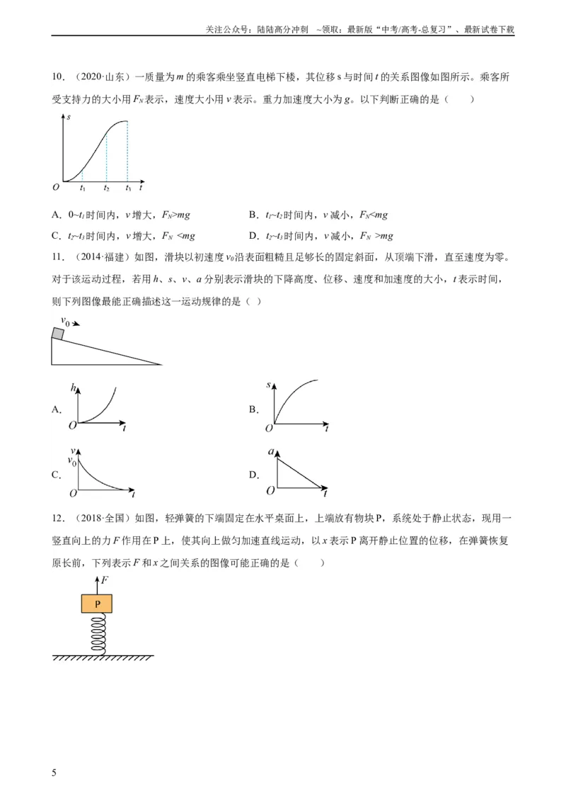 《专题10牛顿运动定律的图像（学生版）（全国通用）_04-物理-高考总复习_专项复习_2024年_十年（2014-2023）高考物理真题分项汇编（全国通用）》第5页预览