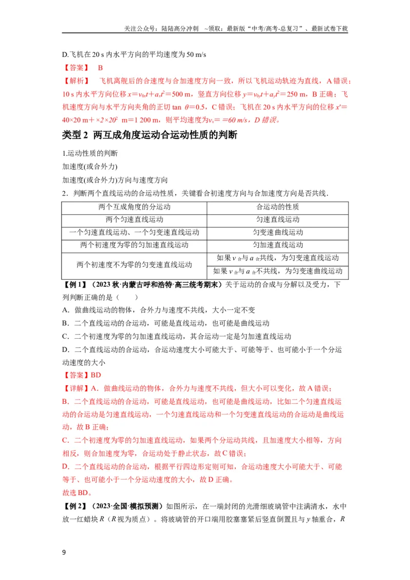 《专题07曲线运动及其实例分析（解析版）_04-物理-高考总复习_一轮复习_2024年_2024年高考物理一轮复习热点题型归类训练重点提升_2024版》第9页预览