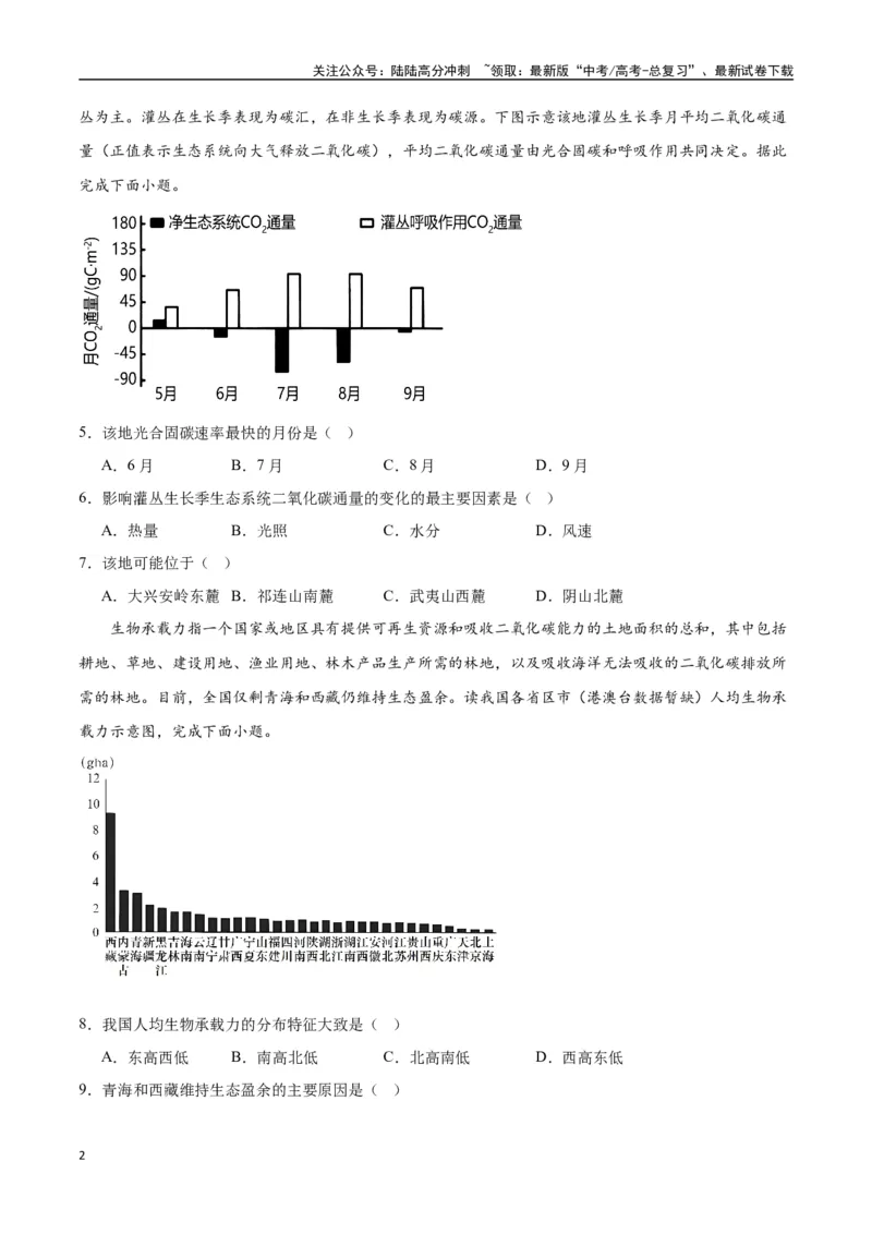 《专题30中国自然地理（高频选择题50题）-（全国通用）（原卷版）_07-地理-高考总复习_一轮复习_2024年_2024年高考地理一轮题型突破训练（全国通用）_资料_1-资料》第2页预览