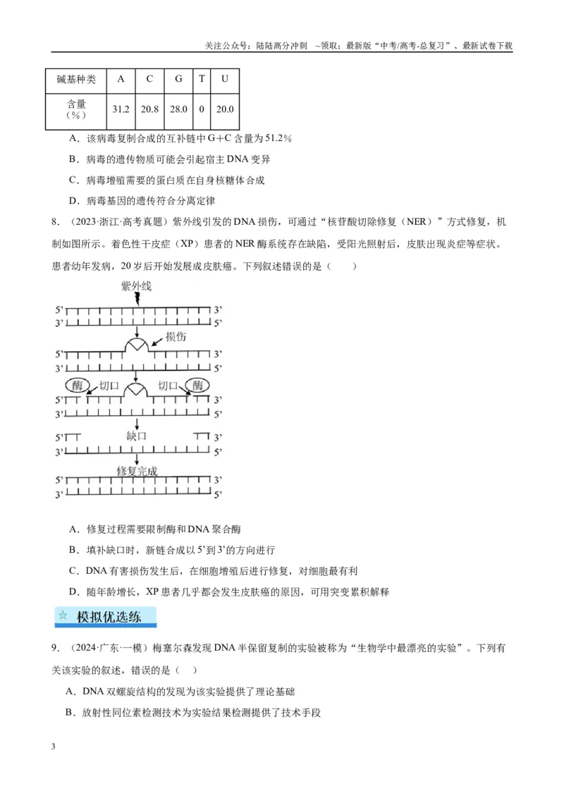 《专题12DNA及其结构与复制（学生版）_06-生物-高考总复习_一轮复习_2025年_2025年高考生物一轮复习考点精讲精练（新高考通用）》第3页预览