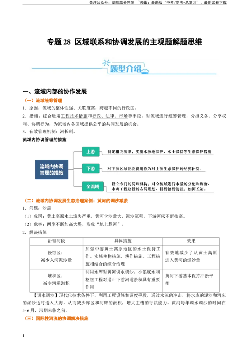 《专题28区域联系和协调发展的主观题解题思维（原卷版）_07-地理-高考总复习_二轮复习_2024年_2024高考地理二轮复习热点题型归纳与变式演练解题电子版_资料》第1页预览