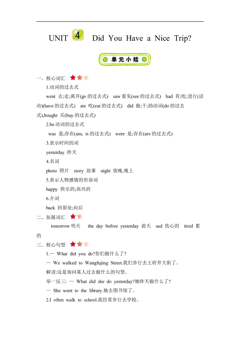 《五（下）冀教版英语;Unit4知识清单_小学1-6年级全科全套_1-6年级全科下册_五年级_五年级下英语_英语冀教版英语重点与练习》第1页预览