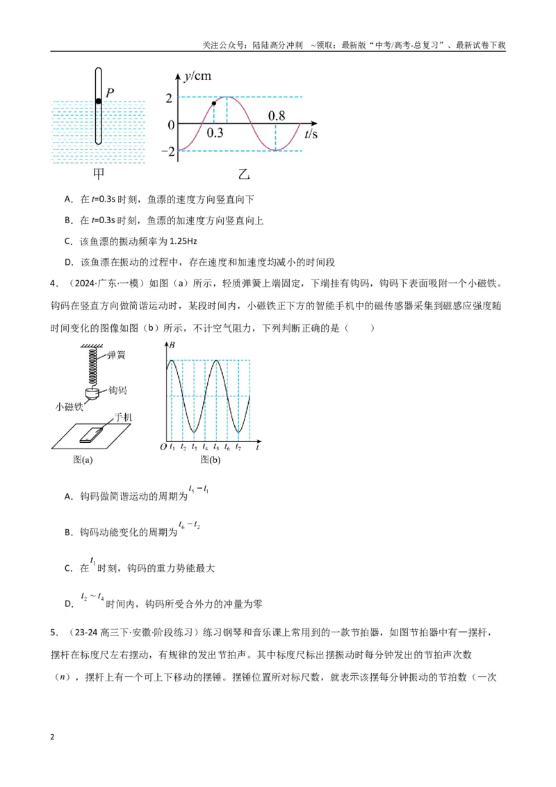 《专题09机械振动与机械波（原卷版）_04-物理-高考总复习_专项复习_2024年_2024届新高考物理冲刺专项训练300题_资料》第2页预览