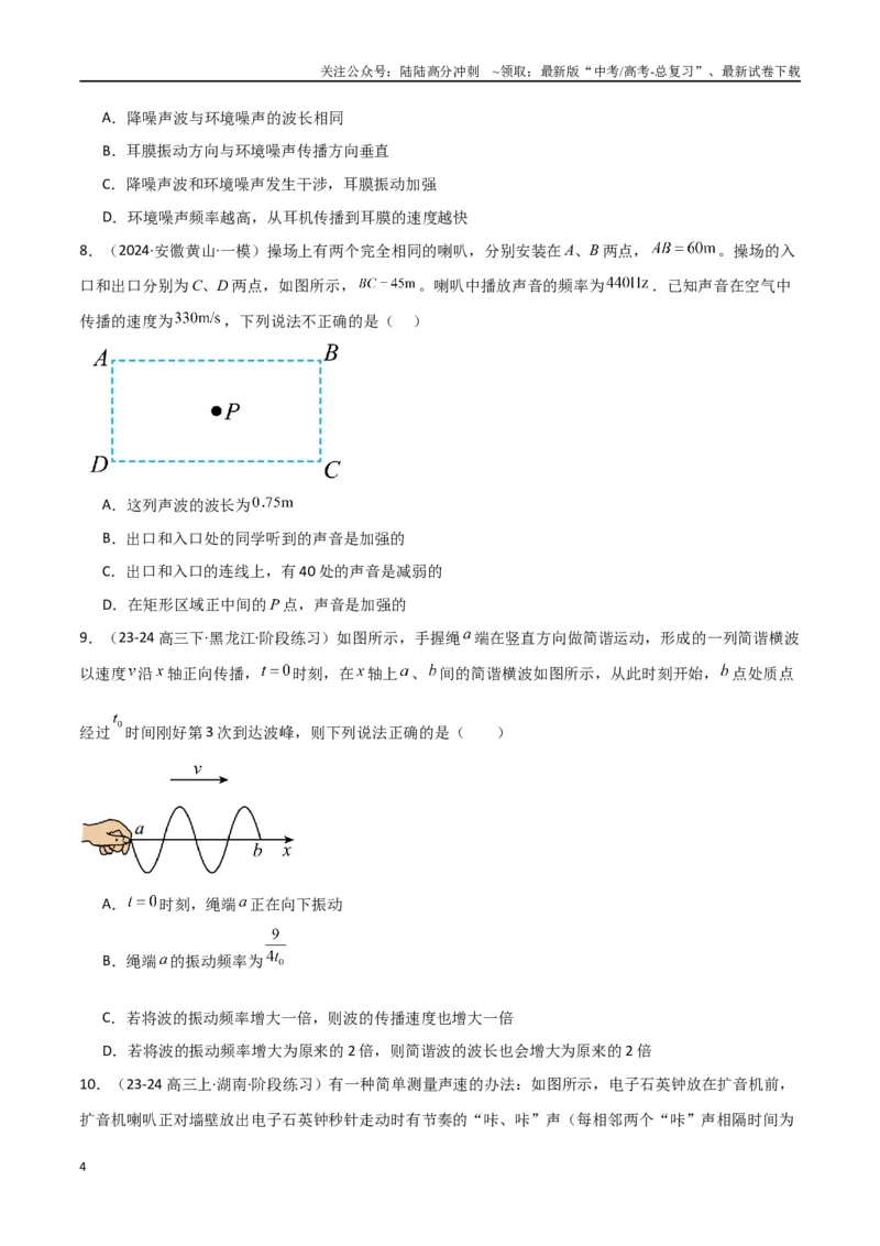 《专题09机械振动与机械波（原卷版）_04-物理-高考总复习_专项复习_2024年_2024届新高考物理冲刺专项训练300题_资料》第4页预览