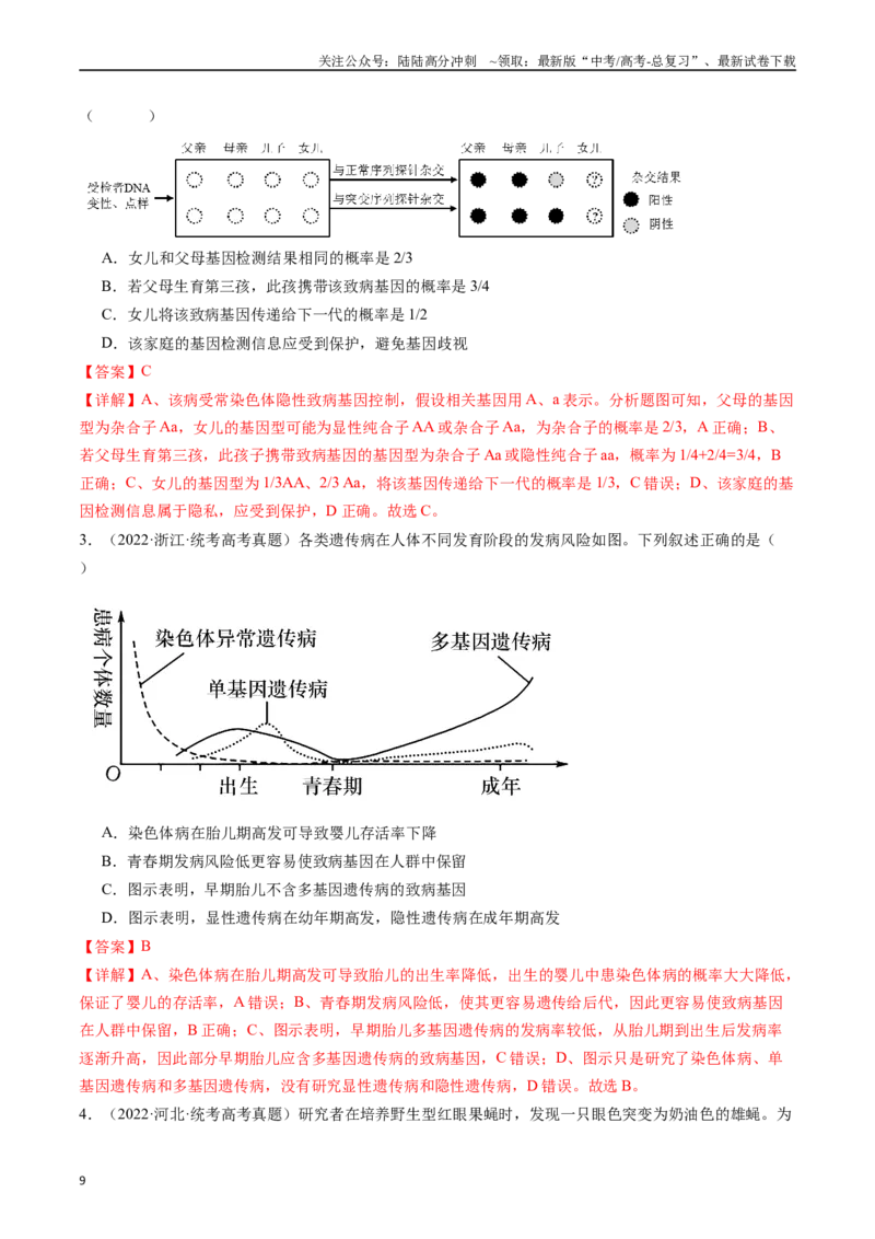 《专题13伴性遗传和人类遗传病（解析版）_06-生物-高考总复习_专项复习_2024年_2024年新高考生物复习热点考点真题模拟题必刷题练_资料》第9页预览