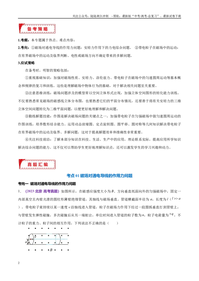 《专题10磁场带电粒子在磁场中的运动（考点解析及应试策略）（原卷版）_04-物理-高考总复习_专项复习_2024年_2024年高考真题考点解析及应试策_资料》第2页预览