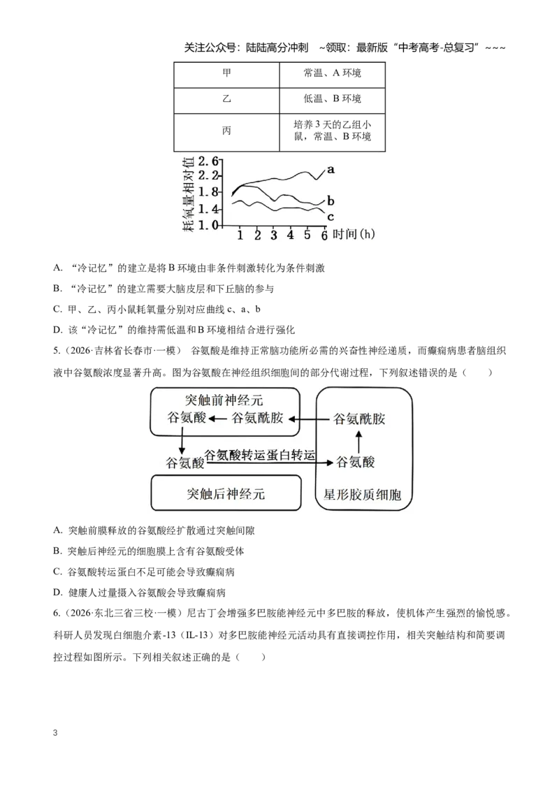 《专题07动物生命活动调节（学生版）_06-生物-高考总复习_专项复习_2026年-生物高考专项复习_2026年高考生物一模试题分类汇编（黑吉辽蒙专用）-G238_2026版》第3页预览