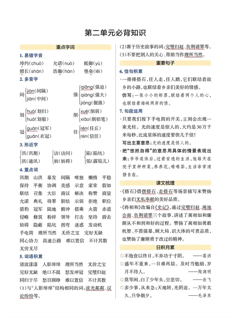 《五（上）语文单元必背知识总结_小学1-6年级全科全套_1-6年级全科上册_五年级_五年级上语文_语文五上单元考点归纳》第2页预览