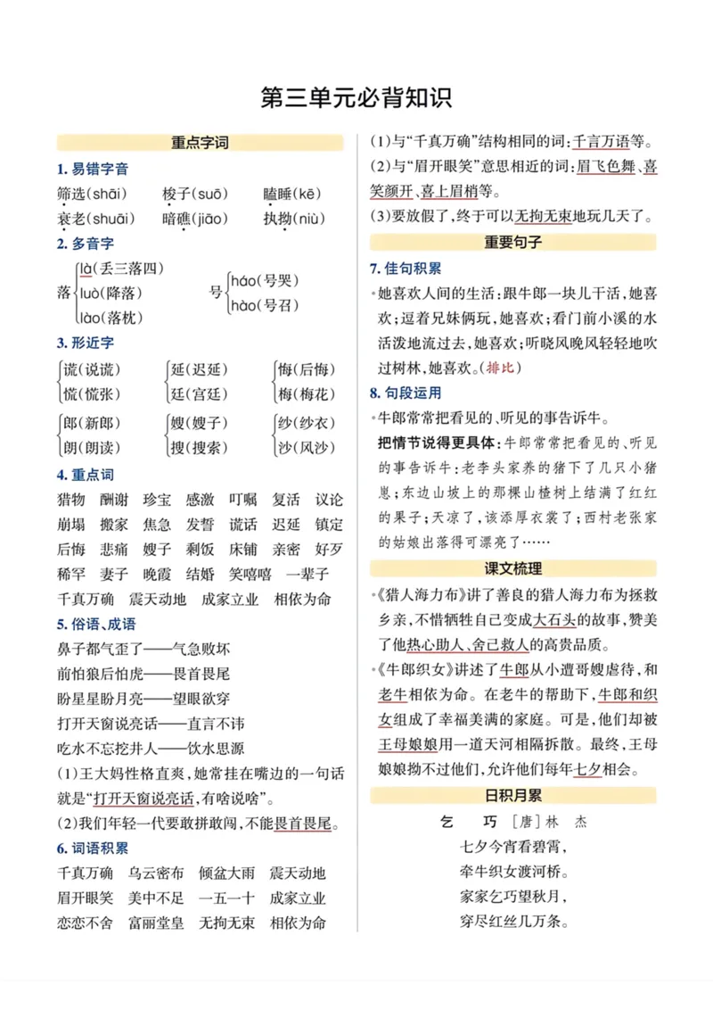 《五（上）语文单元必背知识总结_小学1-6年级全科全套_1-6年级全科上册_五年级_五年级上语文_语文五上单元考点归纳》第3页预览