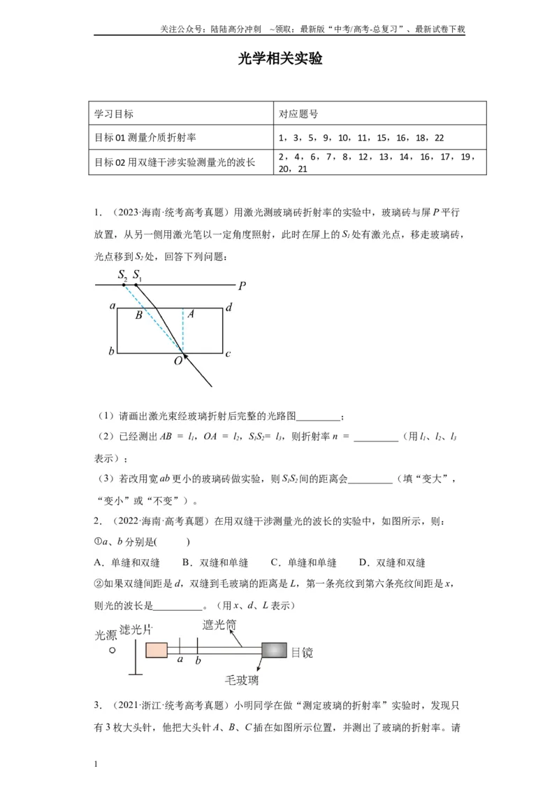 《专题13光学相关实验（原卷版）_04-物理-高考总复习_专项复习_2024年_2024年高考物理实验重难点满分冲刺集训（全国通用）_资料》第1页预览