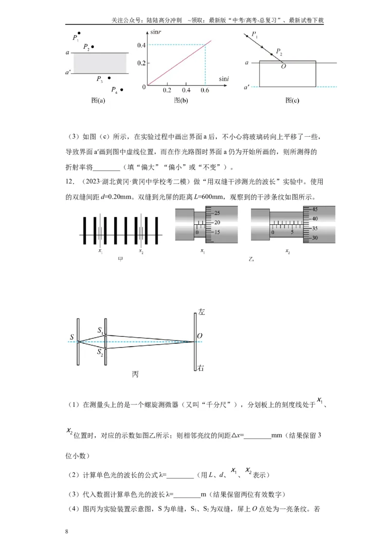 《专题13光学相关实验（原卷版）_04-物理-高考总复习_专项复习_2024年_2024年高考物理实验重难点满分冲刺集训（全国通用）_资料》第8页预览