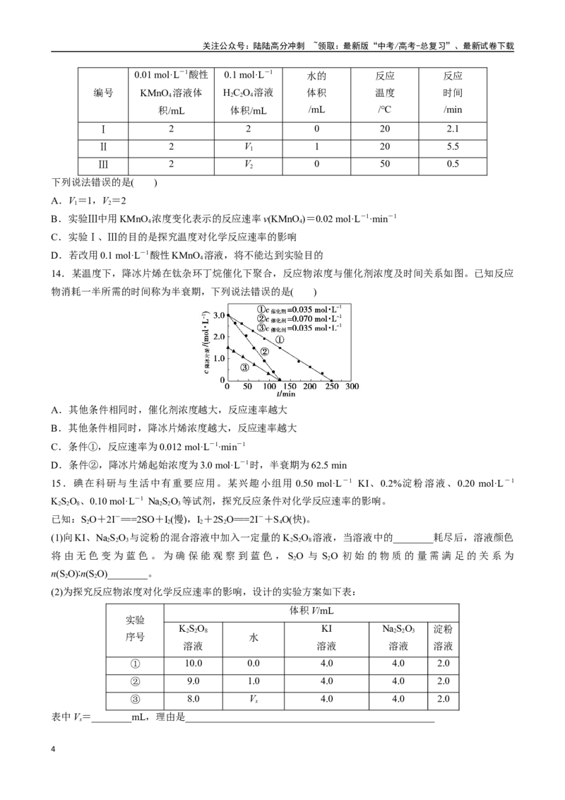 《考点巩固卷09化学反应速率与化学平衡（一）（学生版）_05-化学-高考总复习_一轮复习_2025年_2025年高考化学一轮复习考点复习卷（新高考通用）》第4页预览