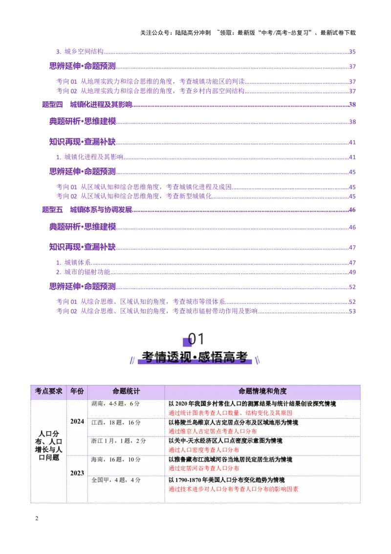《专题08人口与城市（讲义）（学生版）_07-地理-高考总复习_二轮复习_2025年_2025年高考地理二轮复习课件+讲义+练习（新高考通用）_专题8人口、乡村和城镇》第2页预览