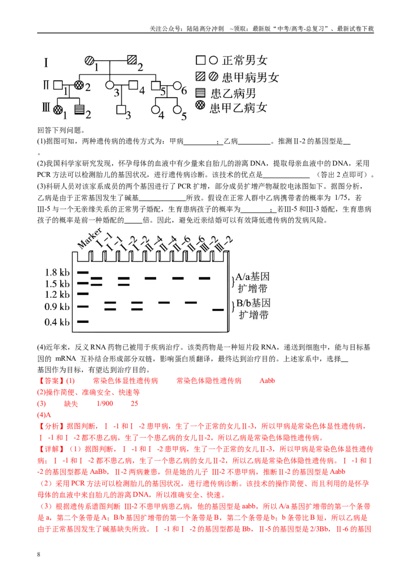 《专题11伴性遗传和人类遗传病（解析版）_06-生物-高考总复习_专项复习_2024年_2024年高考生物真题分类汇编（全国通用）》第8页预览