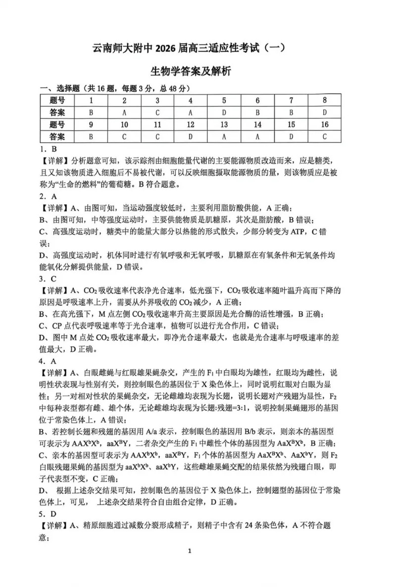 《云南师大附中2026届高考适应性月考卷生物(一)+答案_2024-2027高三（6-6月题库）_2026年06月高三试卷_260601云南师大附中2026届高考适应性月考卷（十）（全科）》第4页预览