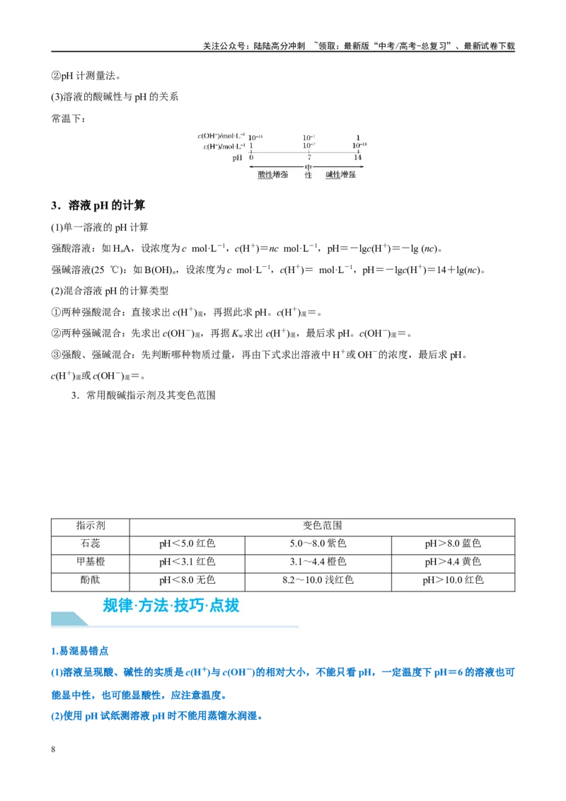 《第29讲水的电离和溶液的酸碱性（讲义）-（原卷版）_05-化学-高考总复习_一轮复习_2024年_2024年高考化学大一轮复习卓越讲义_资料》第8页预览