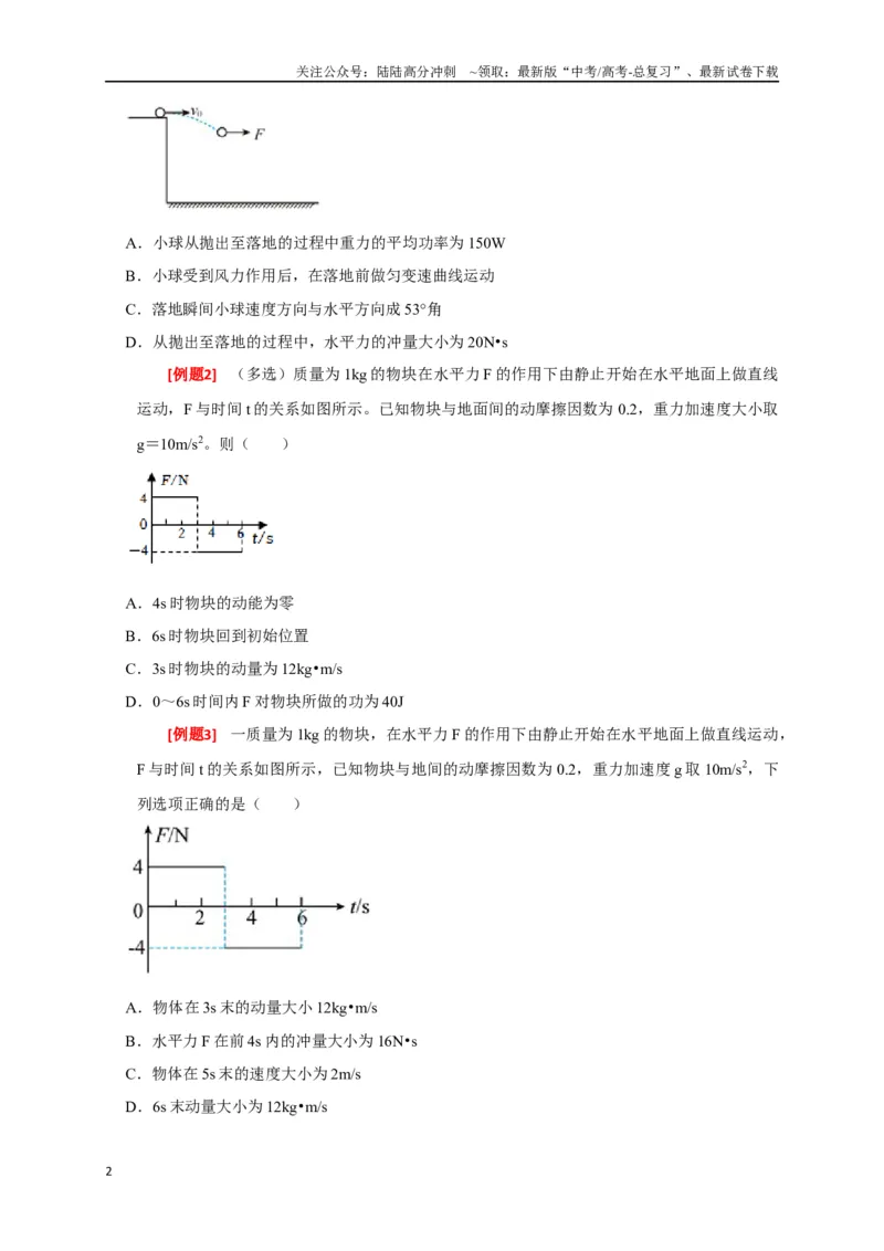 《专题13动量定理及应用（原卷版）_04-物理-高考总复习_专项复习_2024年_2024高考物理三轮冲刺复习热点知识讲练题型归纳练_资料》第2页预览