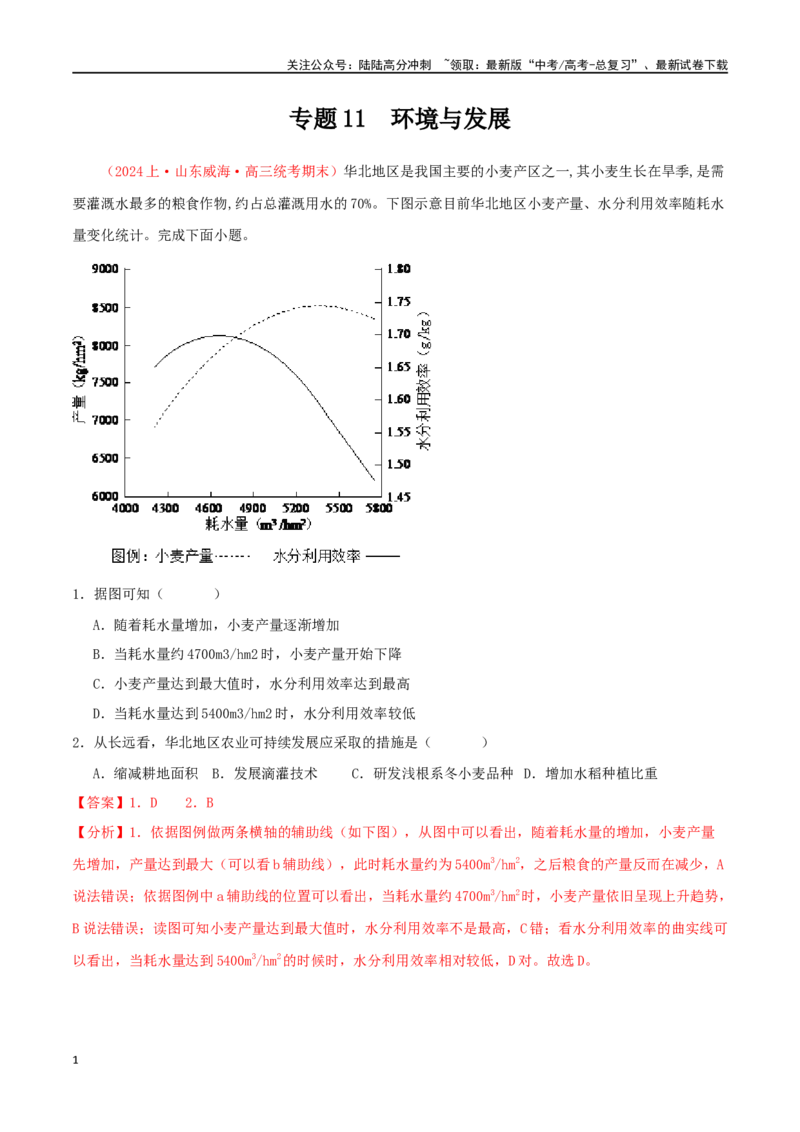 《专题11环境与发展（解析版）_07-地理-高考总复习_二轮复习_2024年_2024年高考地理二轮复习必刷选择题（人教版2019）_资料》第1页预览